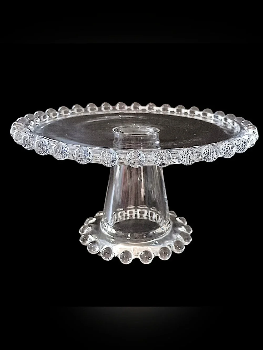Crystal Glass Beaded Edge Cake Stand Pedestal Cupcake Dessert Display Wedding